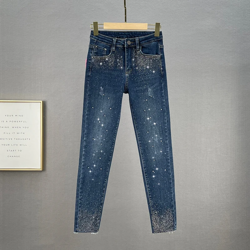 Rhinestone Jeans for Women Trendy 2021 Autumn New High Waist Slim Slimming Heavy Industry Tappered Pencil Pants
Rhinestone Jeans for Women Trendy 2021 Autumn New High Waist Slim Slimming Heavy Industry Tappered Pencil Pants