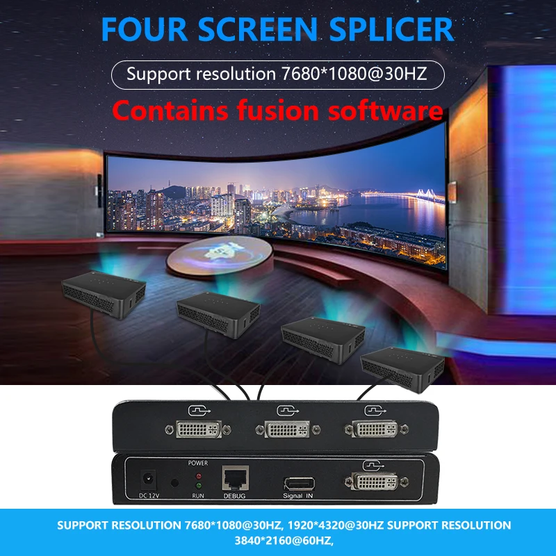 4 Screen Treasure Multi-Screen Extended Ring Screen Projector With Fusion Software, Screen Splicing Processor, Point-To-Point 4K
4 Screen Treasure Multi-Screen Extended Ring Screen Projector With Fusion Software, Screen Splicing Processor, Point-To-Point 4K