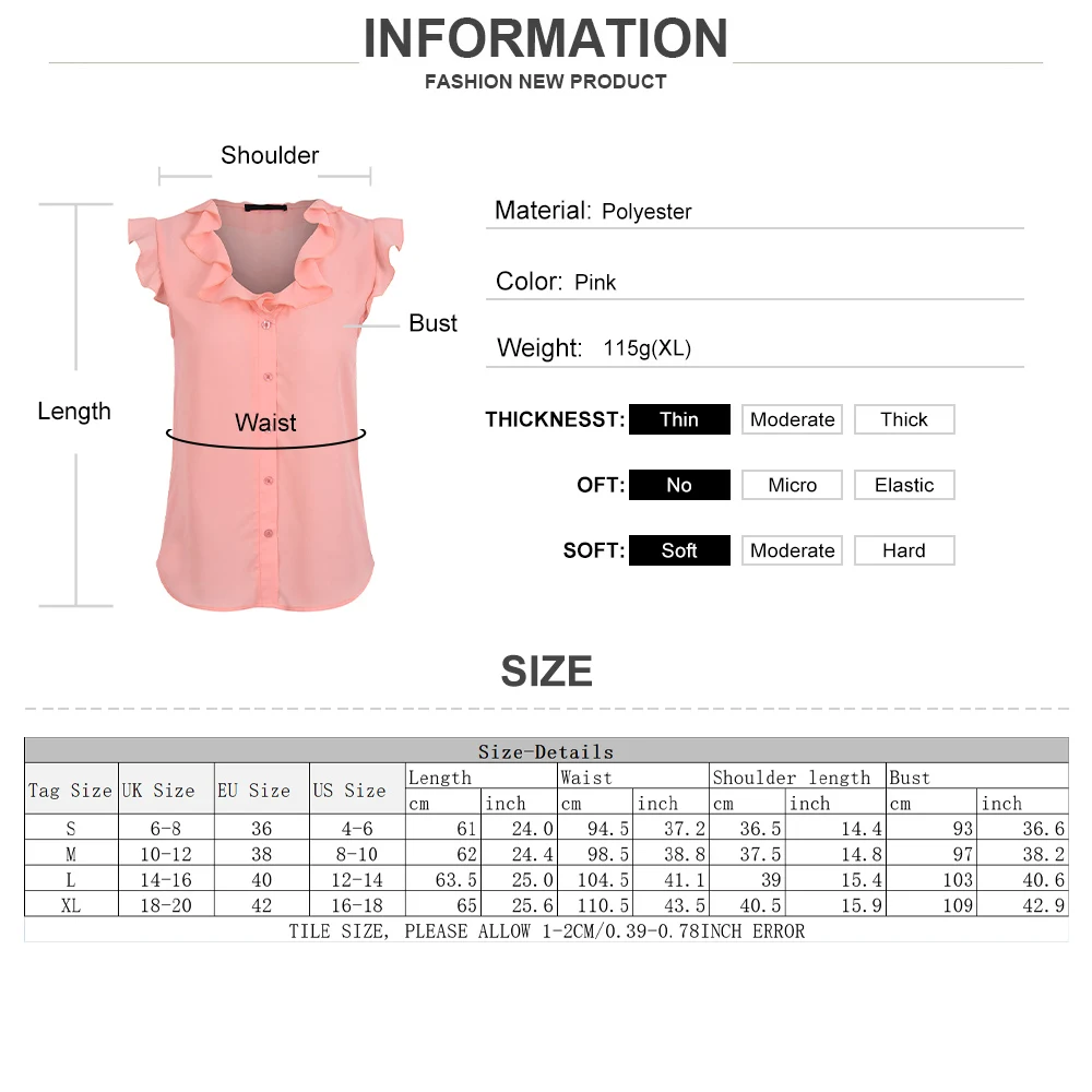Women Blouse Tops Summer V Neck Ruffle Sleeve Button Shirt Ladies OL Shirt Tops Solid Color Casual Sleeveless Blusas Clothes D30
Women Blouse Tops Summer V Neck Ruffle Sleeve Button Shirt Ladies OL Shirt Tops Solid Color Casual Sleeveless Blusas Clothes D30