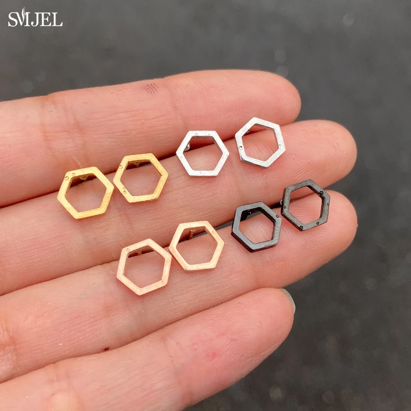 Smejl серьги из нержавеющей стали шестигранные Простые полые многоугольные