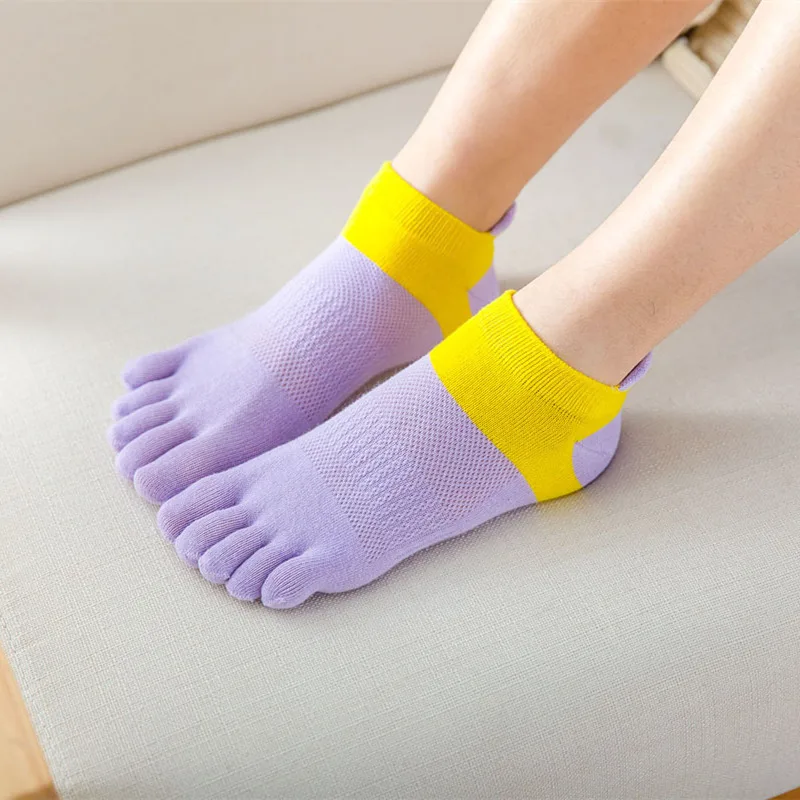 Носки женские с пальцами 100 хлопок дышащие хлопковые носки пятью однотонные