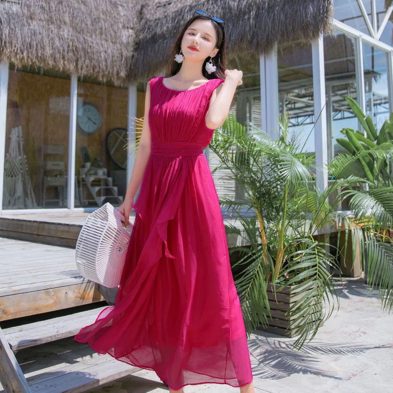 Real Silk Dress for Woman Elegant Sleeveless Long Dresses Famale Beach Dress Ladies Casual Robe Longue Femme SQQ38
Real Silk Dress for Woman Elegant Sleeveless Long Dresses Famale Beach Dress Ladies Casual Robe Longue Femme SQQ38