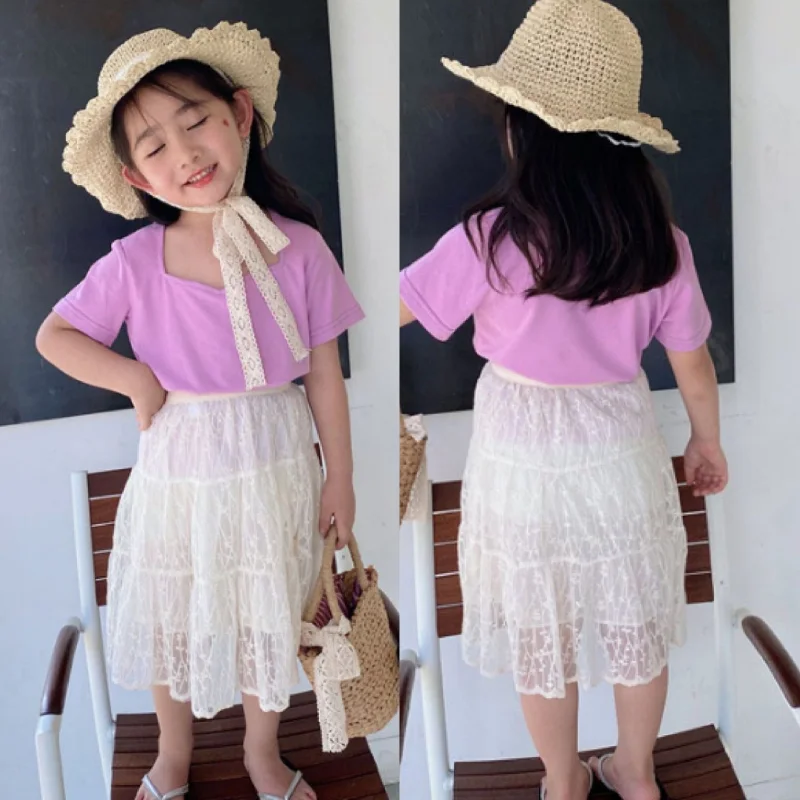 Children's Suit 2021 Summer Girls' Vintage Solid Short Sleeve Shirt + Sweet Lace Skirt Korean Two Piece Set
Children's Suit 2021 Summer Girls' Vintage Solid Short Sleeve Shirt + Sweet Lace Skirt Korean Two Piece Set