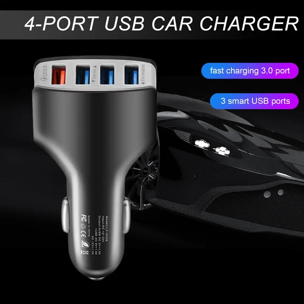 Автомобильное зарядное устройство с 4 USB-портами и функцией быстрой зарядки
Автомобильное зарядное устройство с 4 USB-портами и функцией быстрой зарядки
