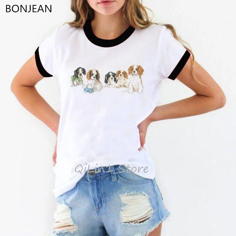 Harajuku kawaii Cavalier King Charles Spaniel Dog printed Футболка женская друзья футболка для