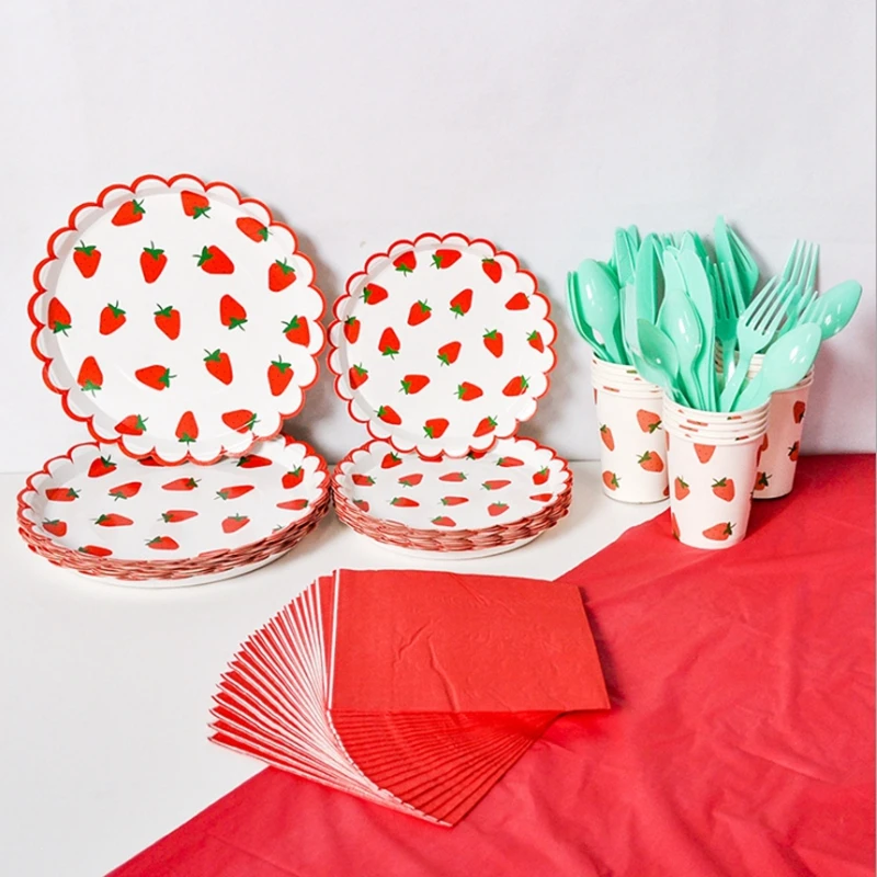 Cute Strawberry Lace Disposable Tableware Set Disposable Paper Tray Straw Cup Wedding Birthday Decoration Party supplies
Cute Strawberry Lace Disposable Tableware Set Disposable Paper Tray Straw Cup Wedding Birthday Decoration Party supplies