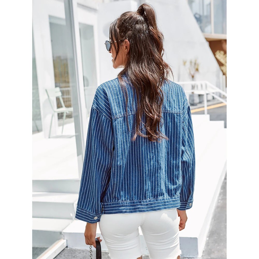 Wholesale Custom Retail Factory Price Good Quality New Women's Fashion Hot Selling Retro Striped Lapel Denim Shirt
Wholesale Custom Retail Factory Price Good Quality New Women's Fashion Hot Selling Retro Striped Lapel Denim Shirt