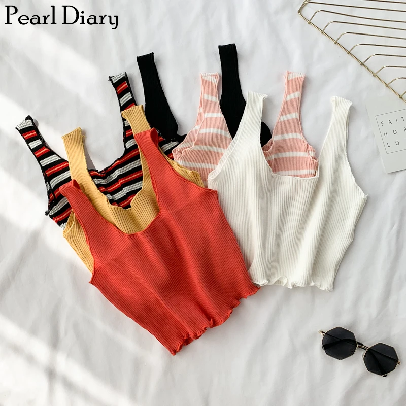 Pearl Diary Knitting Rib Tank Tops Summer Rib Cropped Tank Top Lettuce Edge Sleeveless Sexy Striped Short Tank Top For Women
Pearl Diary Knitting Rib Tank Tops Summer Rib Cropped Tank Top Lettuce Edge Sleeveless Sexy Striped Short Tank Top For Women