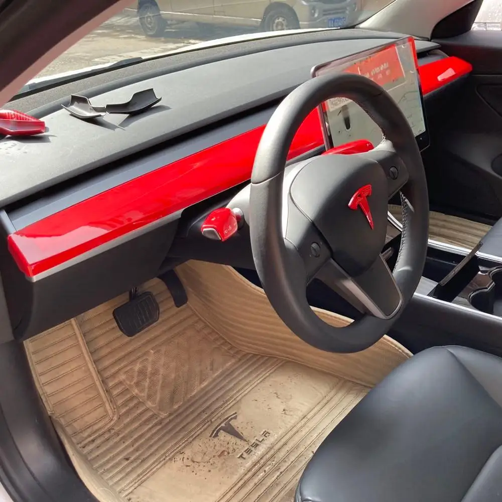 Красная декоративная оправа аксессуары для Tesla Model 3 защитная приборной панели
