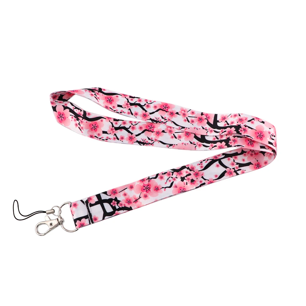 

DZ1798 Cherry Blossoms Neck Strap Lanyards Keychain Badge Holder ID Card Pass Hang Rope Lariat Lanyard Key Ring Gift Accessories