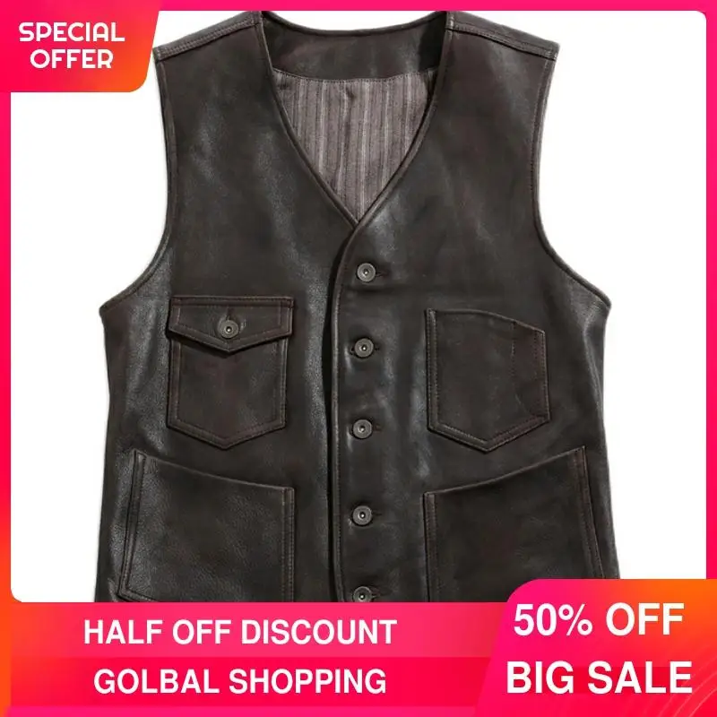2021 Vintage Brown Casual Style Genuine Leather Vest Men Single Breasted Plus Size 4XL Real Natural Cowhide Spring Short Coat
2021 Vintage Brown Casual Style Genuine Leather Vest Men Single Breasted Plus Size 4XL Real Natural Cowhide Spring Short Coat