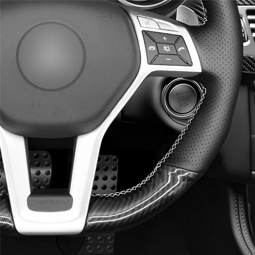 LQTENLEO Black Carbon Fiber Leather Car Steering Wheel Cover For Mercedes-Benz A45 CLA45 C63 E63 CLS63 SLK55 SL 63 65 GLA45 AMG
LQTENLEO Black Carbon Fiber Leather Car Steering Wheel Cover For Mercedes-Benz A45 CLA45 C63 E63 CLS63 SLK55 SL 63 65 GLA45 AMG
