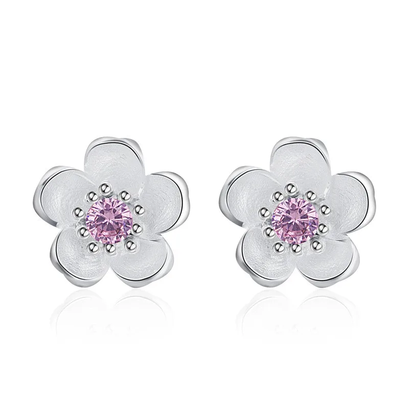 

925 Sterling Silver Cherry Blossoms Stud Earrings For Women Wedding Female pendientes mujer moda aretes de mujer eh1280