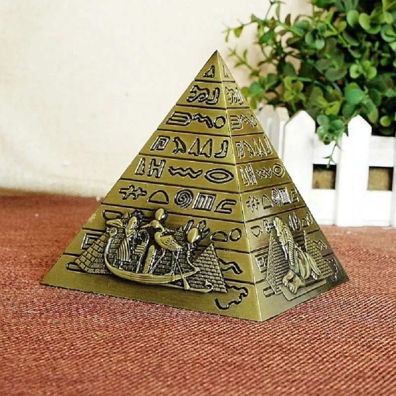 

Egyptian Metal Pharaoh Khufu Pyramids Figurine Pyramid Building Statue Miniatures Home Office Desktop Decor Gift Souvenir