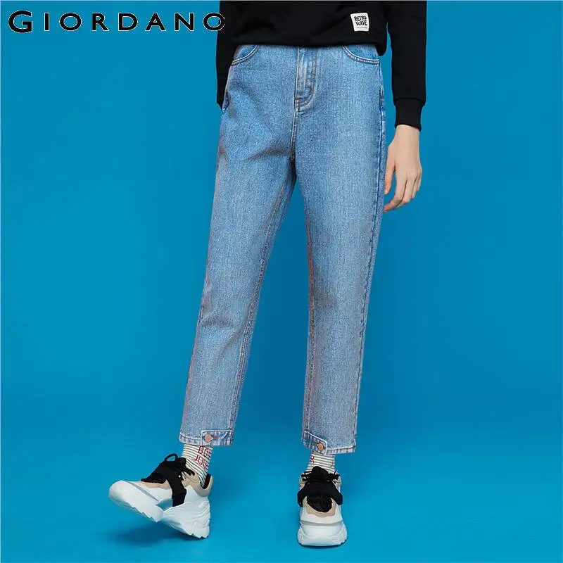 Джинсы Giordano женские прямые до щиколотки однотонные с высокой посадкой на молнии