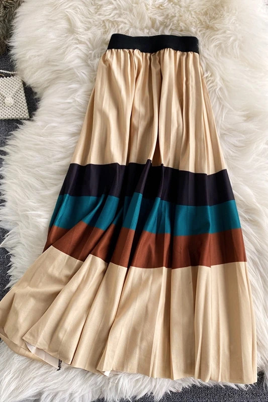 Long skirts For Women's Steeetwear Elastic waist Pleated Contrast color Striped summer skirts womens
Long skirts For Women's Steeetwear Elastic waist Pleated Contrast color Striped summer skirts womens