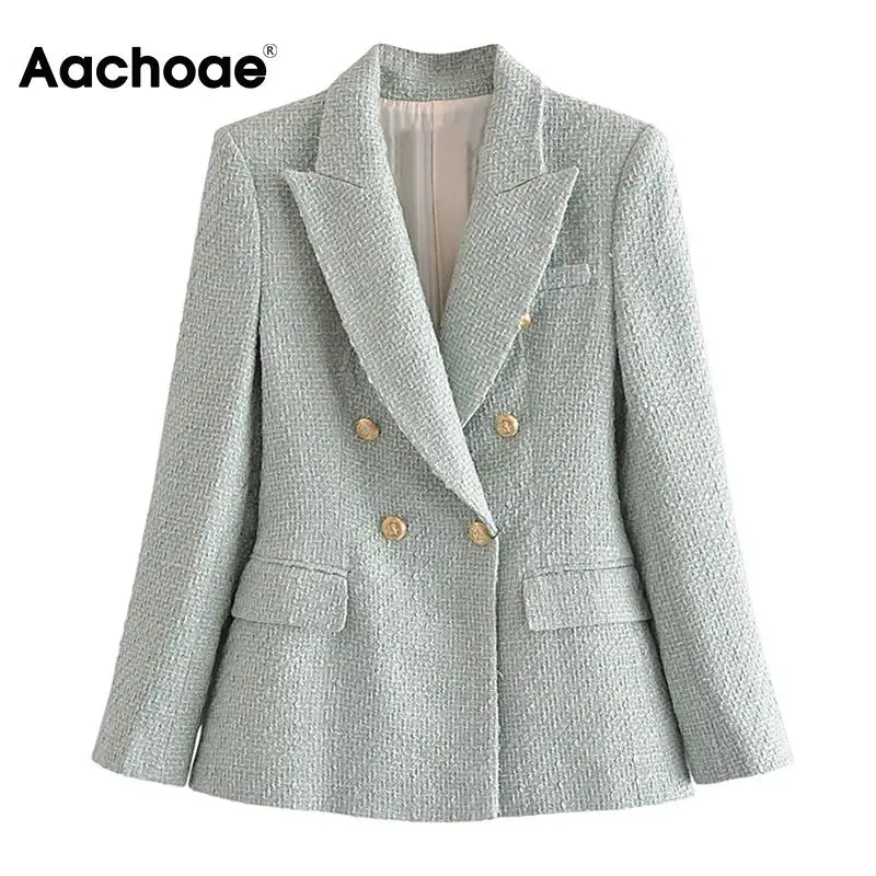 Aachoae Women Solid Color Tweed Blazers Vintage Double Breasted Long Sleeve Coats Female Fashion Office Wear Blazer Suits
Aachoae Women Solid Color Tweed Blazers Vintage Double Breasted Long Sleeve Coats Female Fashion Office Wear Blazer Suits