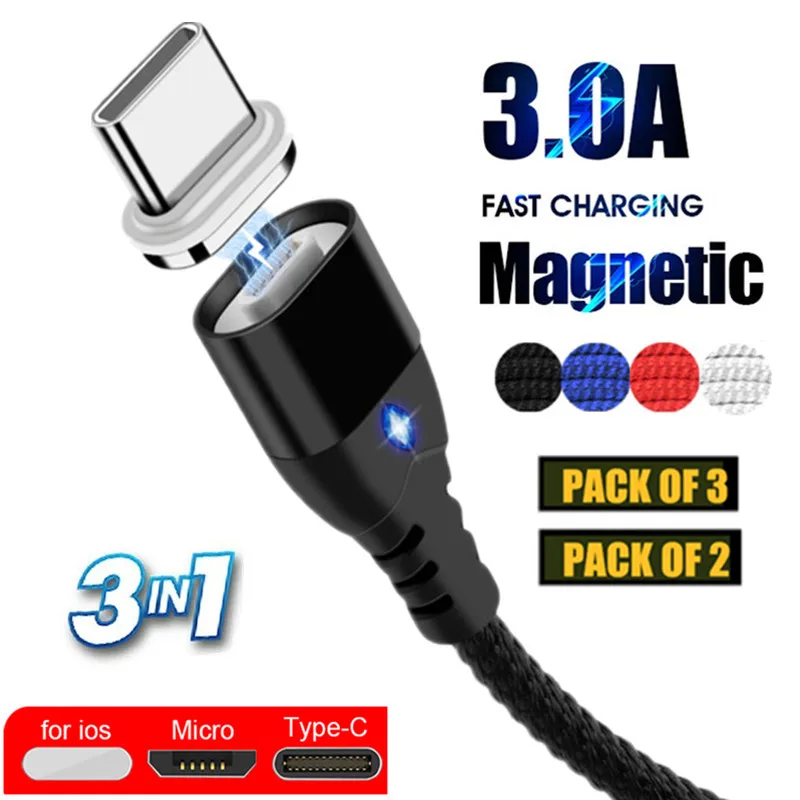 2/3 PACK 3A Fast 3in1 Magnetic charging Cable Micro USB Type-C IOS Charging Cable For Android Moblie Phone 1/2 Meter High Speed
2/3 PACK 3A Fast 3in1 Magnetic charging Cable Micro USB Type-C IOS Charging Cable For Android Moblie Phone 1/2 Meter High Speed