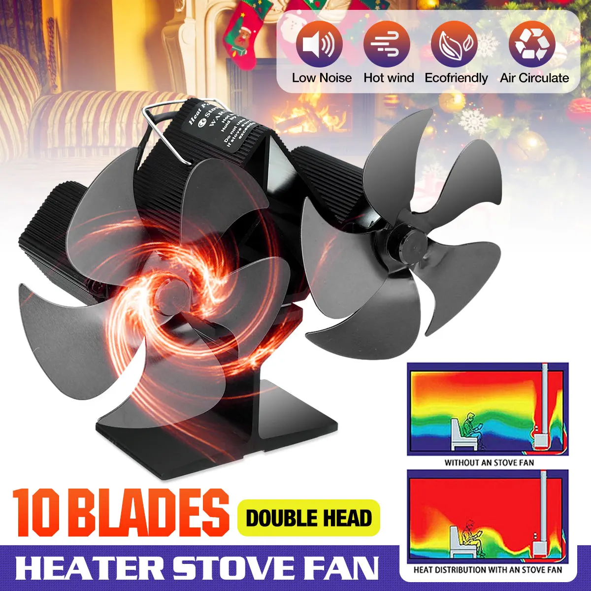 New 10 Blades Fireplace Heat Powered Stove Fan Log Wood Burner Eco Friendly Quiet Home Fireplace Fan Efficient Heat Distribution
New 10 Blades Fireplace Heat Powered Stove Fan Log Wood Burner Eco Friendly Quiet Home Fireplace Fan Efficient Heat Distribution