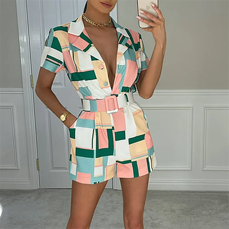 hirigin Women Elegant Turn-Down Collar Pocket Playsuits Fashion Short Sleeve Print Jumpsuits Summer Casual Shorts Romper 2021
hirigin Women Elegant Turn-Down Collar Pocket Playsuits Fashion Short Sleeve Print Jumpsuits Summer Casual Shorts Romper 2021