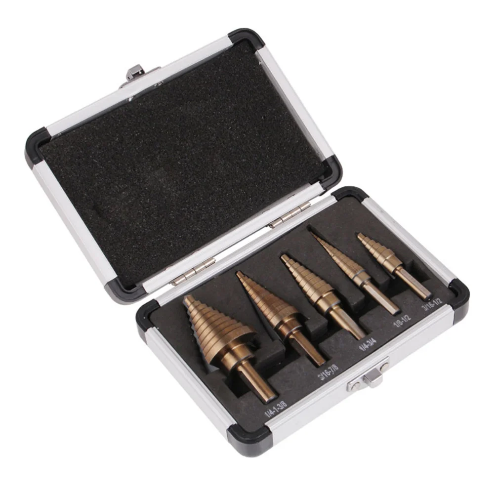 5pcs HSS Cobalt Multiple Hole 50 Sizes Step Drill Bit Set Tools w/ Aluminum Case
5pcs HSS Cobalt Multiple Hole 50 Sizes Step Drill Bit Set Tools w/ Aluminum Case