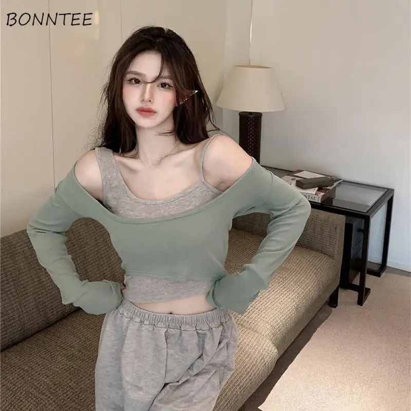 Sets Women Autumn New Sweet Camis Design Slim Sexy T-shirts Irregular Cropped Two Pieces Casual Fashion Solid Simple Harajuku
Sets Women Autumn New Sweet Camis Design Slim Sexy T-shirts Irregular Cropped Two Pieces Casual Fashion Solid Simple Harajuku