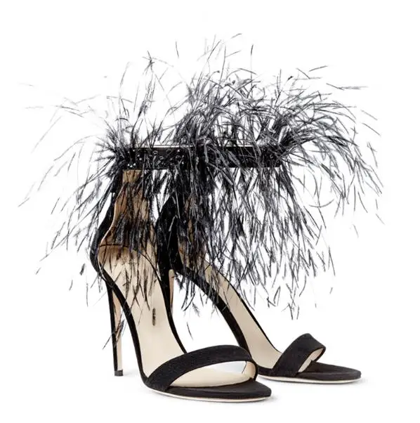 Sexy Women Black Suede Feather Fur One Line Simple Zipper Back Sandals Female 10/8 CM Thin Heels Banquet Wedding Dress Shoes
Sexy Women Black Suede Feather Fur One Line Simple Zipper Back Sandals Female 10/8 CM Thin Heels Banquet Wedding Dress Shoes