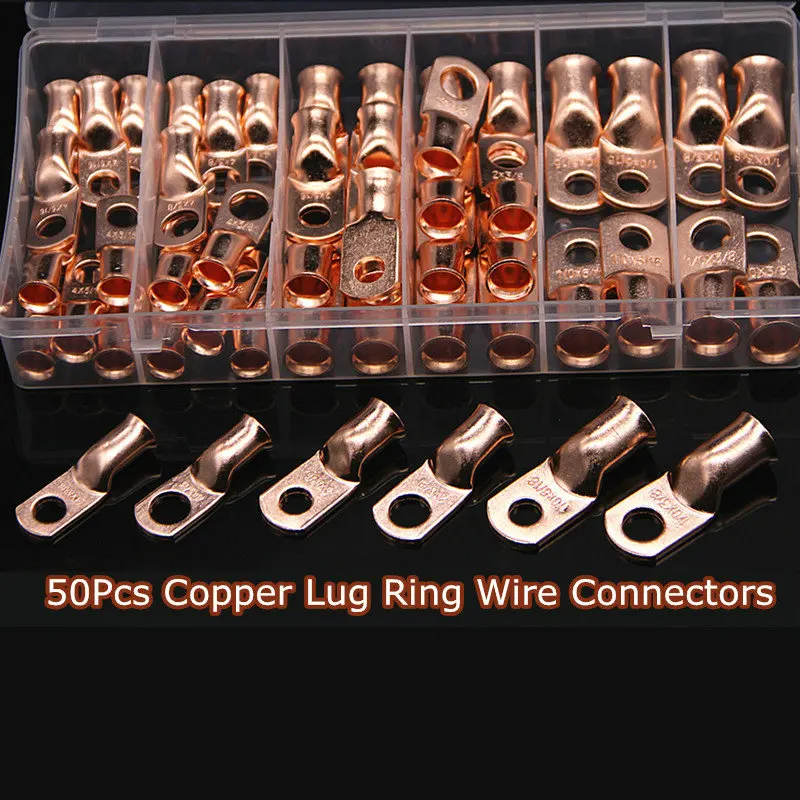 Наконечники AWG 50 шт., кольца для проводов, набор медных колец 8, 4, 2, 1, 1/0 AWG
Наконечники AWG 50 шт., кольца для проводов, набор медных колец 8, 4, 2, 1, 1/0 AWG