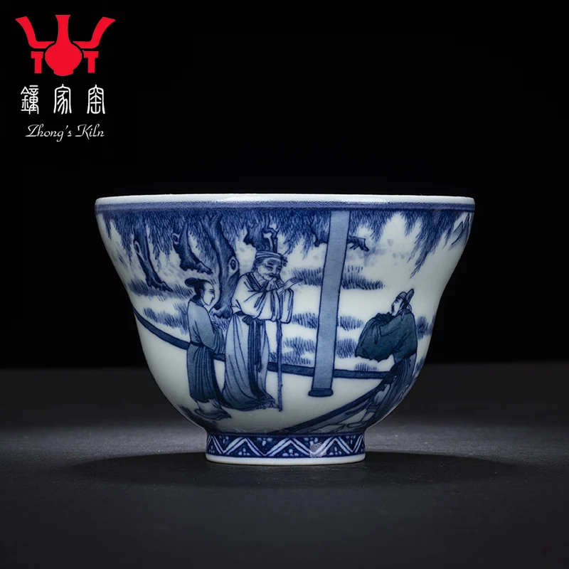 hand painted blue and white figure cup Chai kiln pressing hand cup Kung Fu tea cup tea cup Master Cup single cup 
hand painted blue and white figure cup Chai kiln pressing hand cup Kung Fu tea cup tea cup Master Cup single cup