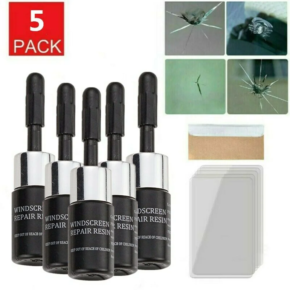 

5PCS 3ml Car Automotive Glass Nano Repair Fluid Vehicle Windshield Resin Crack Tool Parts Amino Acrylate With 25pcs Cure Strips