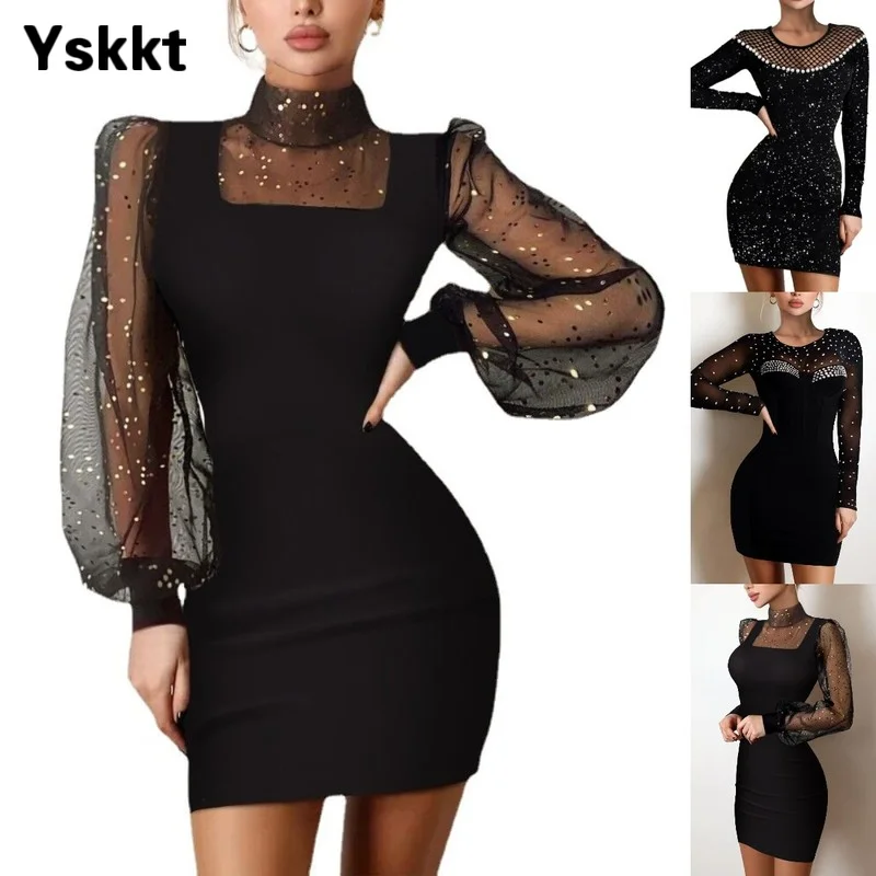 Dress for New Year 2022 Women Party Black Dresses Diamond Sequins Elegant Lace Long Sleeve Turtleneck Mesh Hip Skirt Spring New
Dress for New Year 2022 Women Party Black Dresses Diamond Sequins Elegant Lace Long Sleeve Turtleneck Mesh Hip Skirt Spring New