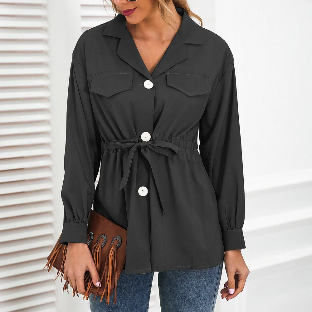 Women Turndown Collar Single Breasted Shirts Lace-up Lantern Sleeves Solid Color Spring Summer Tops
Women Turndown Collar Single Breasted Shirts Lace-up Lantern Sleeves Solid Color Spring Summer Tops