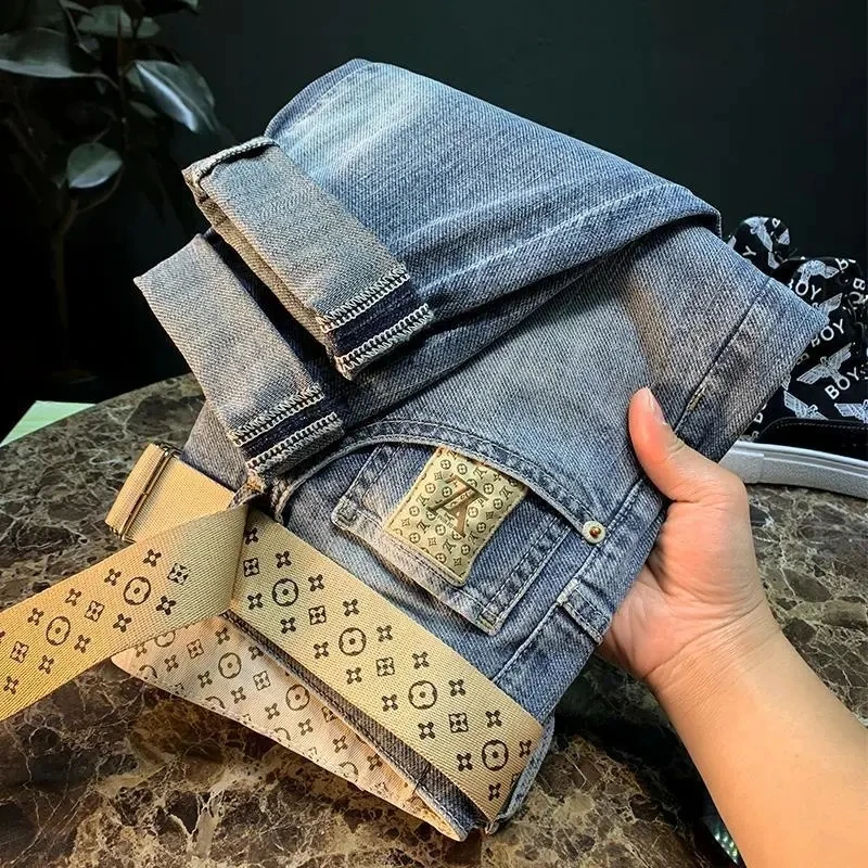 Фото YL Ins Новые мужские джинсы классический стиль деловые повседневные расширенные
