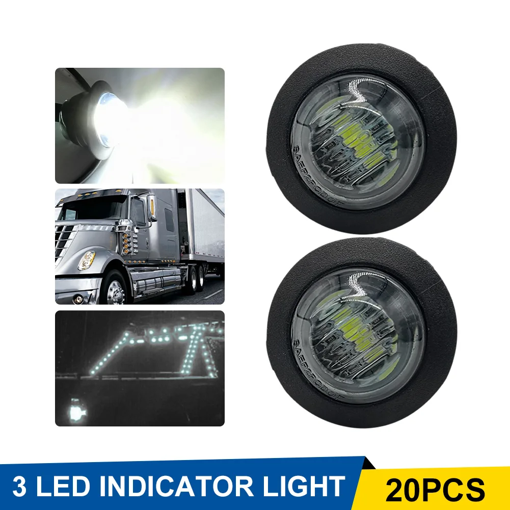 20PCS 3/4 Inch Mini Trailer Round Side Marker Lights 12V Smoked Shell 3LED White Warning Lights for Trucks Trailers Tractors
20PCS 3/4 Inch Mini Trailer Round Side Marker Lights 12V Smoked Shell 3LED White Warning Lights for Trucks Trailers Tractors