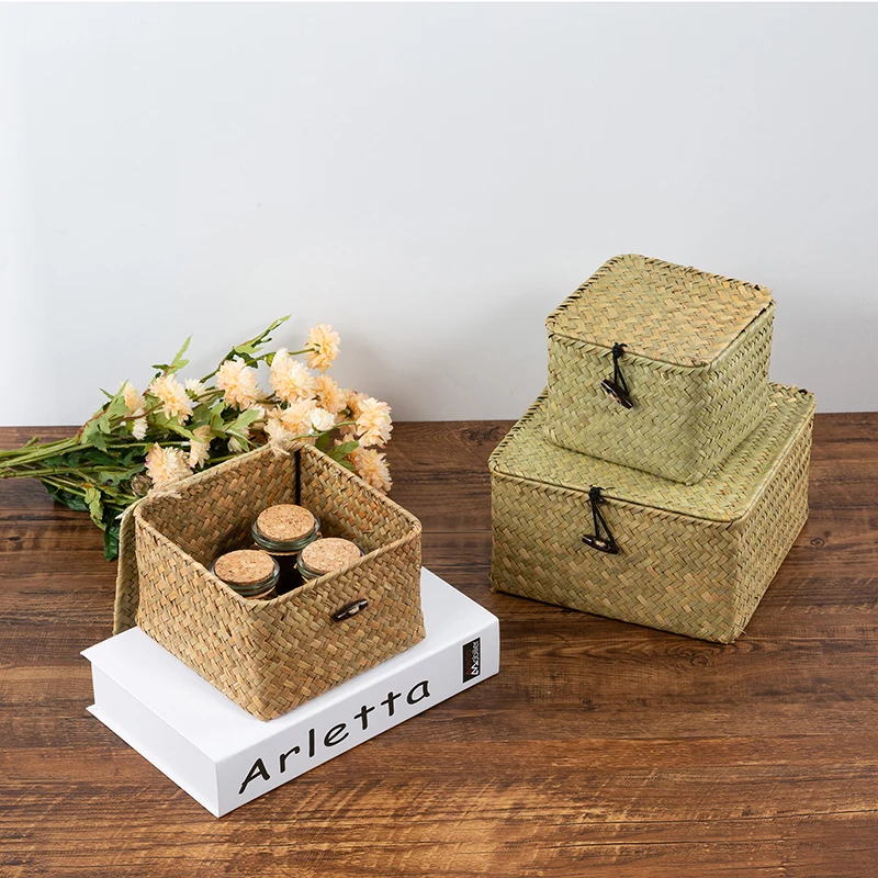 S/M/L Handmade Storage Basket with Cover Woven Storage Box Square Clothes Gadgets Basket Container Home Storage Organization 
S/M/L Handmade Storage Basket with Cover Woven Storage Box Square Clothes Gadgets Basket Container Home Storage Organization