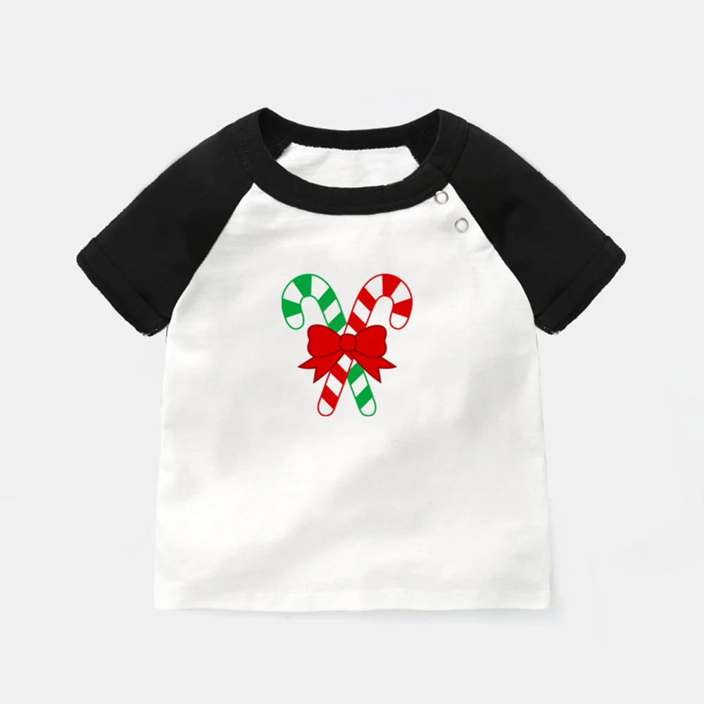 

Merry Christmas Santa's Crutch Hazelnut Snowman Design Newborn Baby T-shirts Toddler Graphic Raglan Color Short Sleeve Tee Tops