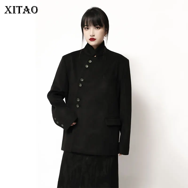 XITAO Chinese Style Stand Collar Blazer Loose Fashion Simplicity Temperament Oblique Placket Single Breasted New Coat GWJ2612 
XITAO Chinese Style Stand Collar Blazer Loose Fashion Simplicity Temperament Oblique Placket Single Breasted New Coat GWJ2612