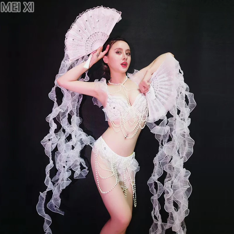 Sexy white bikini pearl lace bikini suit stage show dress bar concert DJ/singer/dancer outfit
Sexy white bikini pearl lace bikini suit stage show dress bar concert DJ/singer/dancer outfit