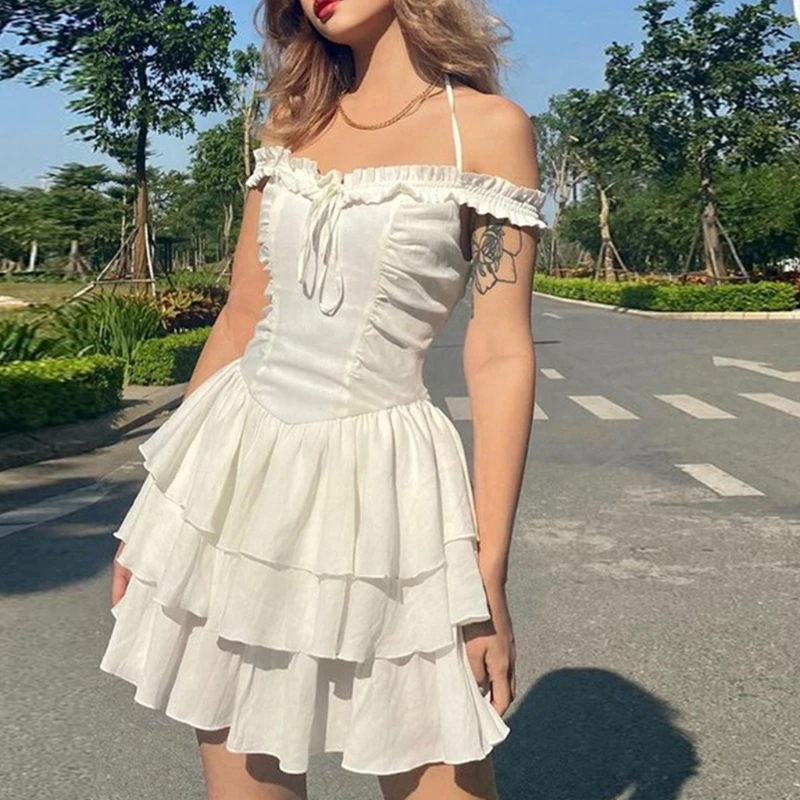 Women Summer Sexy Halter Ruffles Off Shoulder Mini Dress Lace-Up Bow Solid Color High Waist Layered Swing Beach Sundress
Women Summer Sexy Halter Ruffles Off Shoulder Mini Dress Lace-Up Bow Solid Color High Waist Layered Swing Beach Sundress