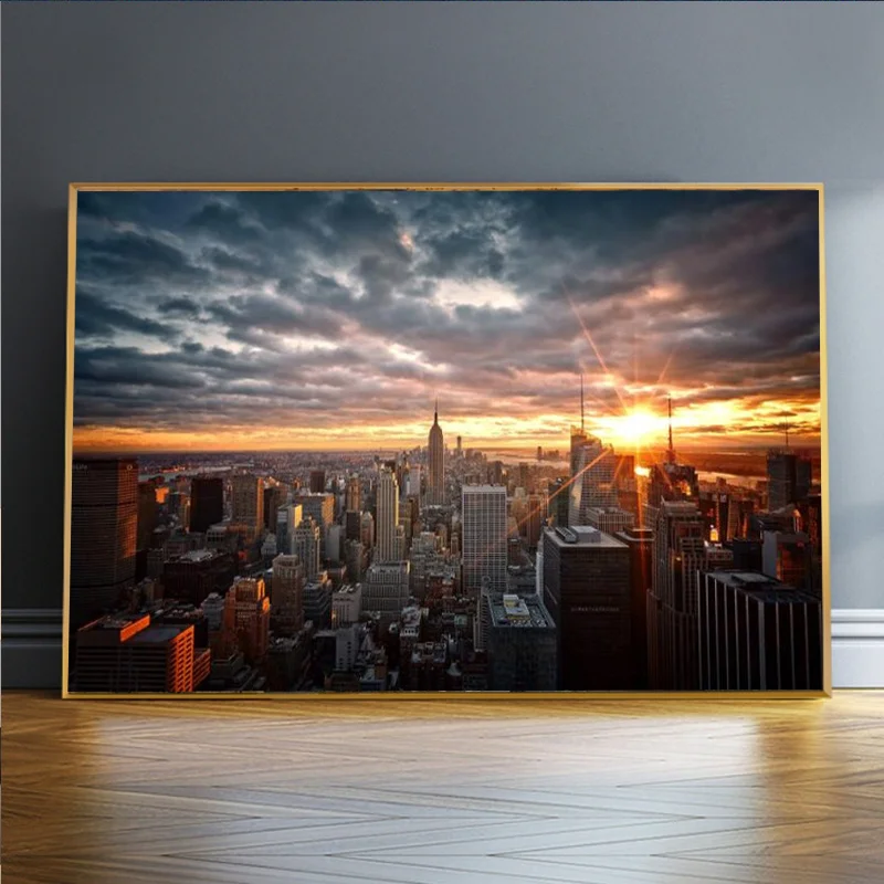 

New York City Sunset View Canvas Paintings On the Wall Art Posters And Prints Skline of Manhattan Wall Pictures Home Decoration