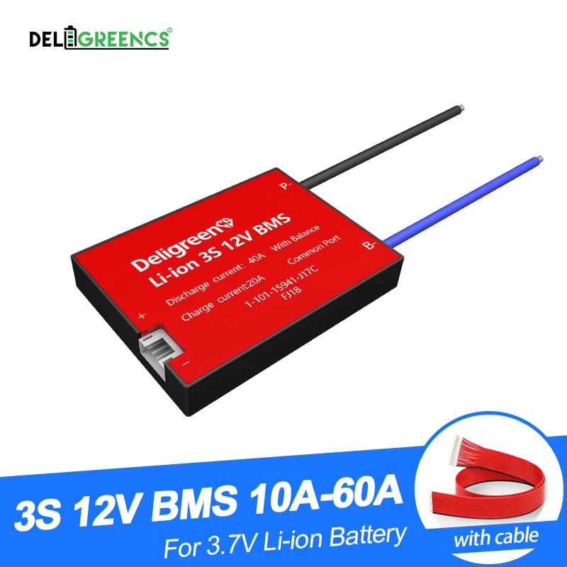 Deligreen 3S 10A 20A 30A 40A 50A 60A BMS для 3 7 V литиевая батарея пакет с отдельным зарядки 18650