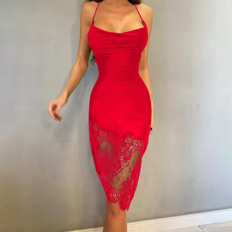 Feminine Women Dress Summer Solid Color Sleeveless Spaghetti Strap One-Piece Lace Stitching Tie Party Dress S / M / L / XL
Feminine Women Dress Summer Solid Color Sleeveless Spaghetti Strap One-Piece Lace Stitching Tie Party Dress S / M / L / XL