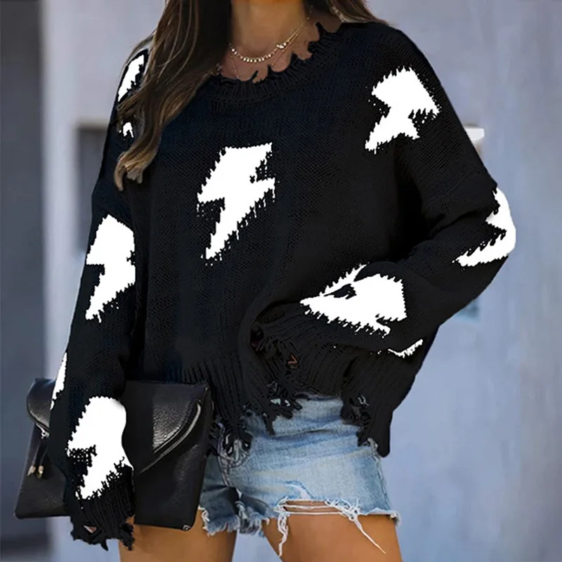 Women's Autumn and Winter New European American Lightning Pattern Pullover Round Neck Long Sleeve Sweater
Women's Autumn and Winter New European American Lightning Pattern Pullover Round Neck Long Sleeve Sweater
