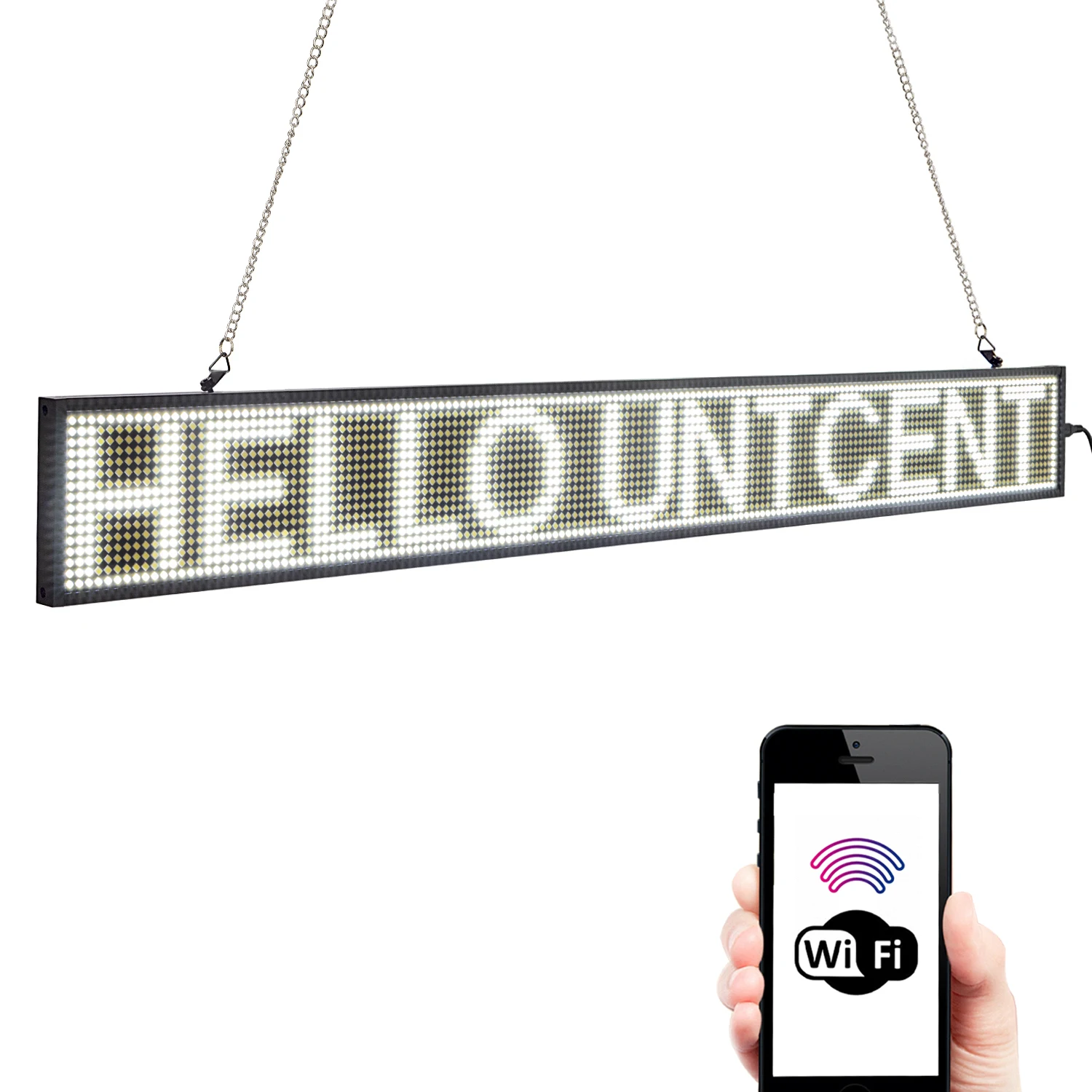82CM EU White P5 SMD Led Sign Programmable Scrolling Message LED Display Board with Metal Chain Time countdown display
82CM EU White P5 SMD Led Sign Programmable Scrolling Message LED Display Board with Metal Chain Time countdown display
