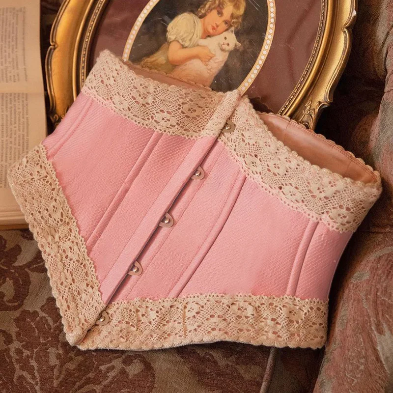 Fashion Chic Lace Patchwork Pink Breasted Corset Top Hook Tip Up Bandage Crop Top Female Waistcoat Bustier Tops Party 
Fashion Chic Lace Patchwork Pink Breasted Corset Top Hook Tip Up Bandage Crop Top Female Waistcoat Bustier Tops Party