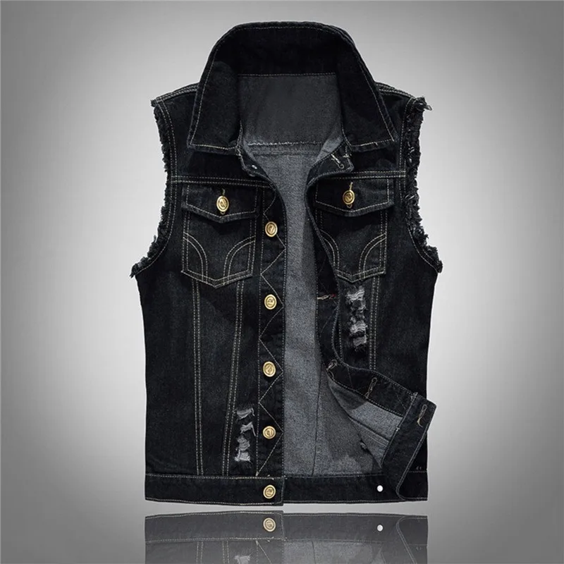 Фото Мужской джинсовый жилет в стиле панк мягкая и удобная облегающая куртка без