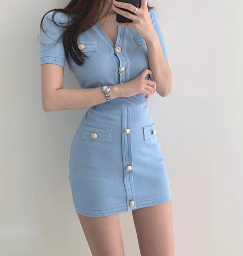 Summer Fashion Wrap Hip Skirt Mini Chic Korean Matching Sets Dress V Neck Short Sleeve Top Short Single-breasted Thin Fashion
Summer Fashion Wrap Hip Skirt Mini Chic Korean Matching Sets Dress V Neck Short Sleeve Top Short Single-breasted Thin Fashion