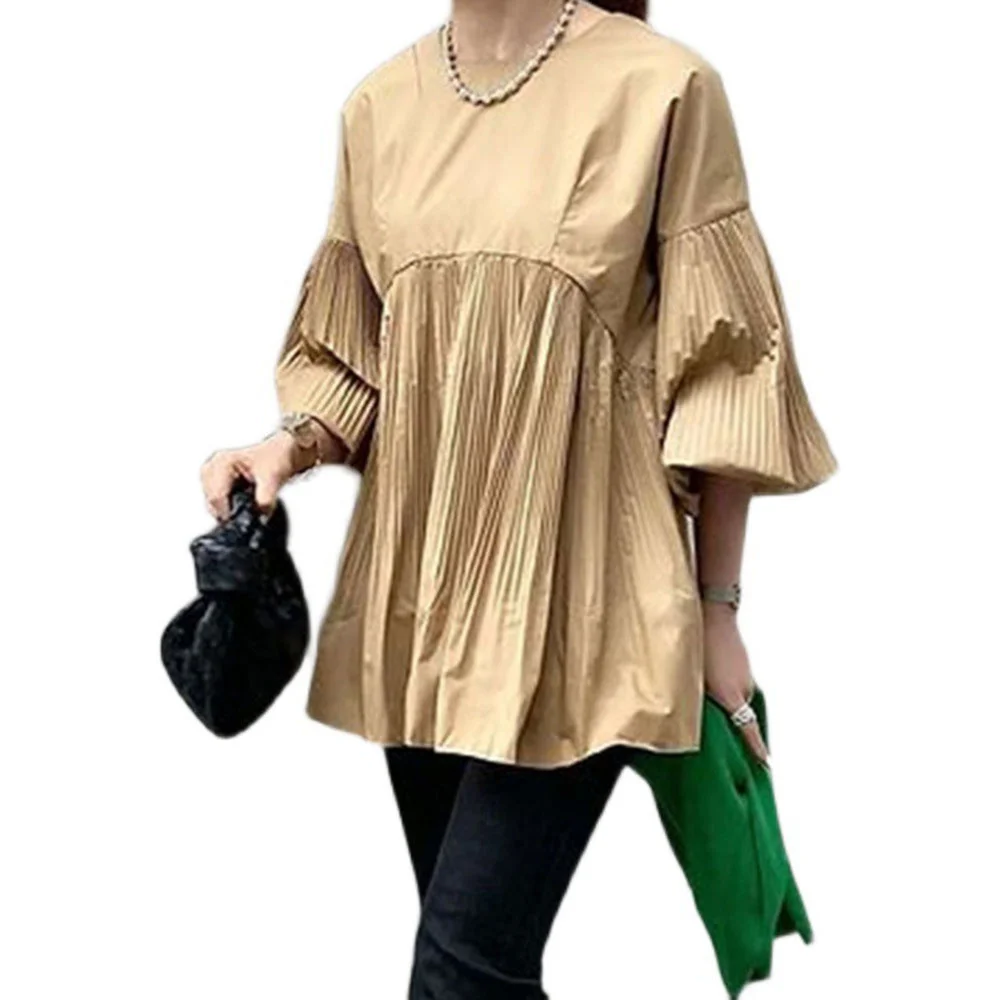2021 Japanese Korean Women's Summer Crimping Solid Color Blouse Fashion Round Neck Flared Sleeves Loose Casual Simplicity
2021 Japanese Korean Women's Summer Crimping Solid Color Blouse Fashion Round Neck Flared Sleeves Loose Casual Simplicity