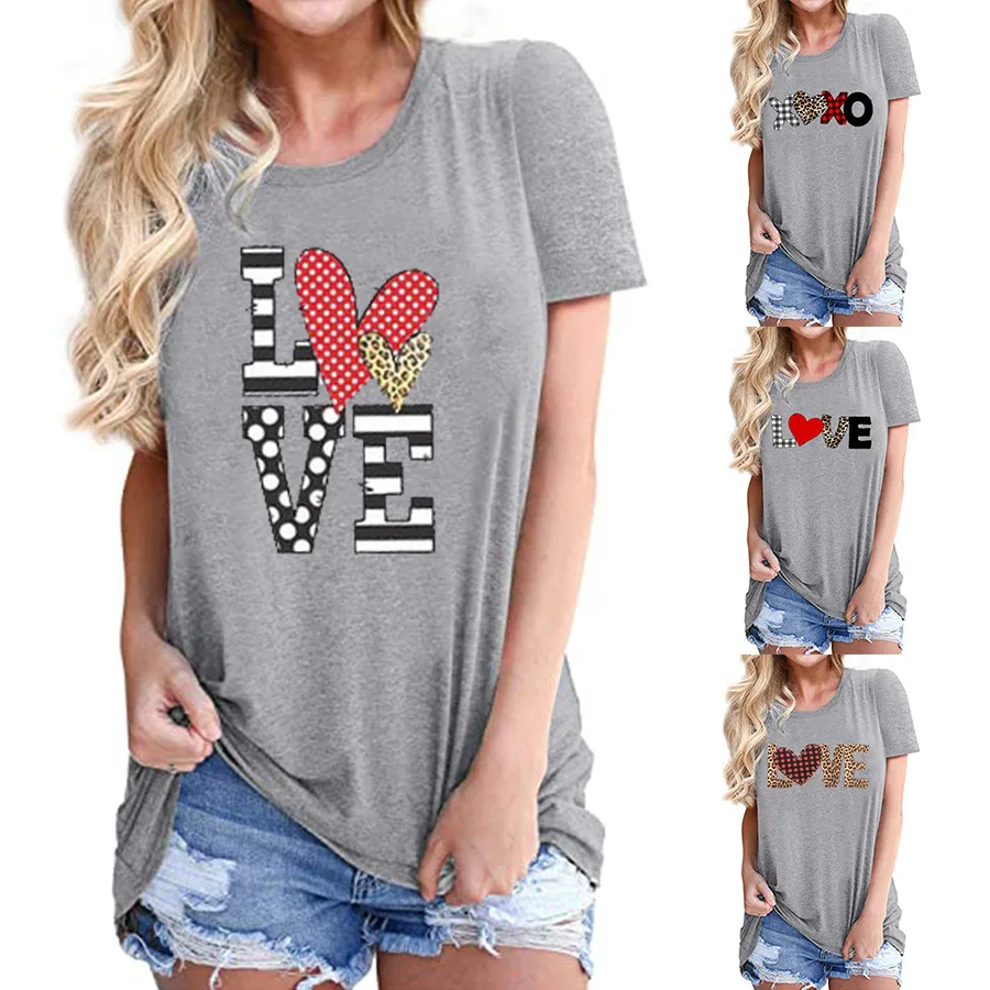 2022 Summer Women's New Valentine's Day Theme Love Print Letter Leopard Series Leisure Loose Round Neck T-shirt Lady Tops
2022 Summer Women's New Valentine's Day Theme Love Print Letter Leopard Series Leisure Loose Round Neck T-shirt Lady Tops