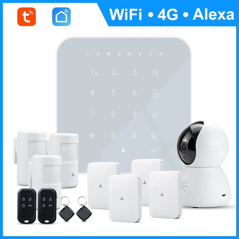WIFI GSM 3G 4G home Security smart Alarm System Burglar optional kit Tuya APP Control Arm Disarm Can Works with Alexa
WIFI GSM 3G 4G home Security smart Alarm System Burglar optional kit Tuya APP Control Arm Disarm Can Works with Alexa